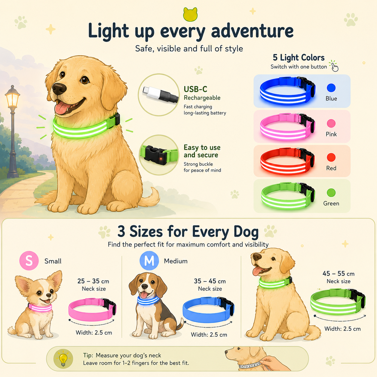 Collare LED Luminoso per Cani